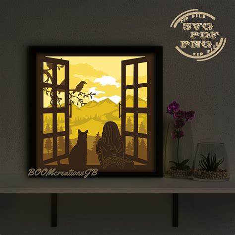 125+ Cat Light Box SVG File -  Shadow Box Scalable Graphics