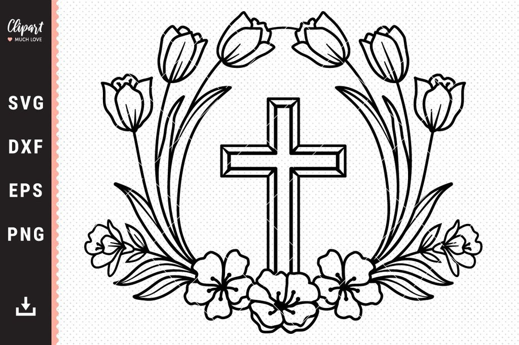 flower cross svg floral wreath svg easter svg religious svg dxf cricut silhouette svg clipartmuchlove