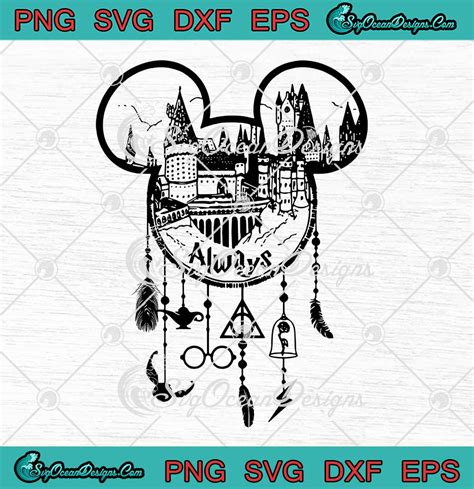 Always Mickey Head Harry Potter Hogwarts Dreamcatcher Disney SVG PNG
