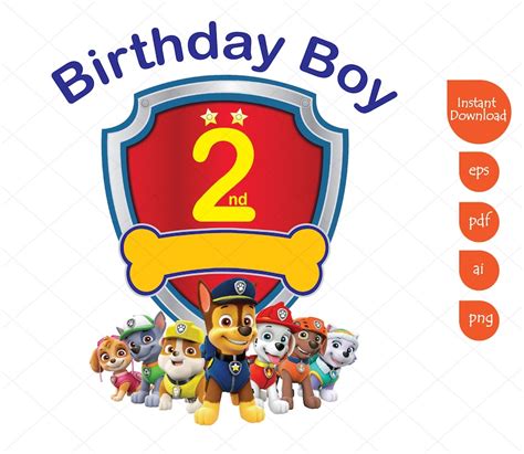 Paw Patrol 2nd Birthday Boy Clipart Printable PNG Transparent | Etsy