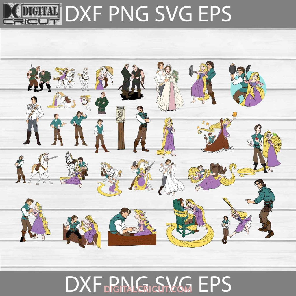 rapunzel and flynn svg maximus stabbington brothers tangled princess bundle cartoon cricut file clipart