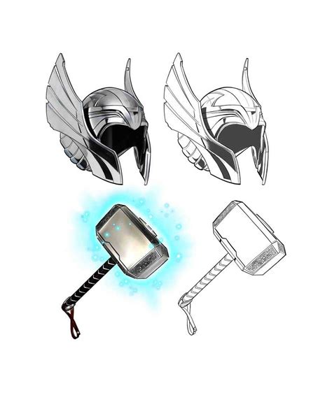 I need original vector artwork of Thor’s helmet and Hammer. The focus