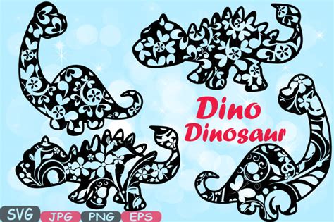 Floral Dinosaur Dinos pack Mascot Flower Monogram Cutting Files SVG